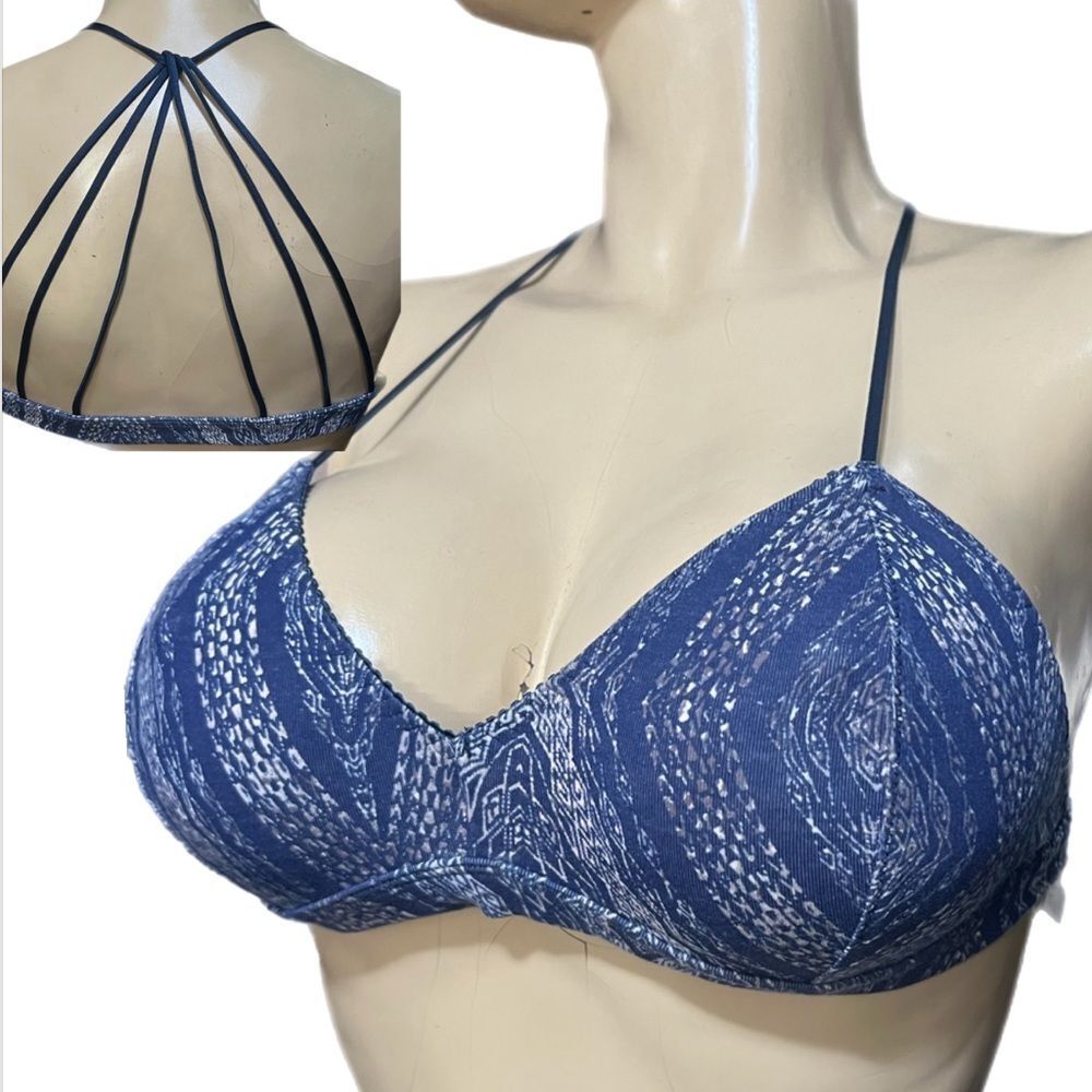 Victoria’s Secret Sexy Strappy back Unlined Wireless Bralette bra blue / white M